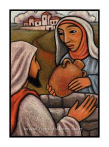 Mar 24 - Lent, 3rd Sunday - The Woman at the Well - artwork by Julie Lonneman.